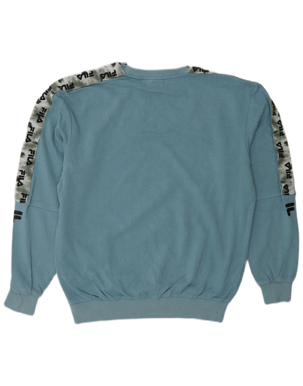 FILA Hombre Sudadera Gráfica Jersey Small Azul Colorblock Algodón