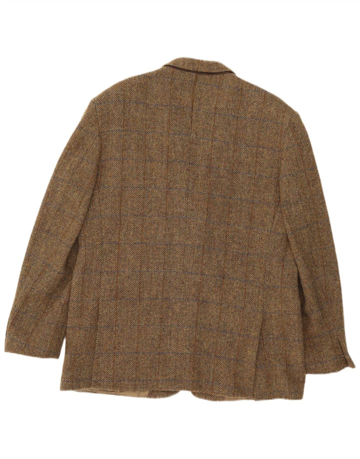 HARRIS TWEED Chaqueta tipo blazer de 2 botones para hombre UK 44 2XL Lana a cuadros caqui