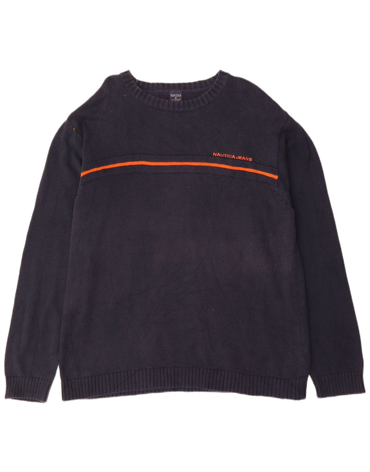 NAUTICA Jersey de cuello redondo para hombre, talla 2XL, algodón azul marino