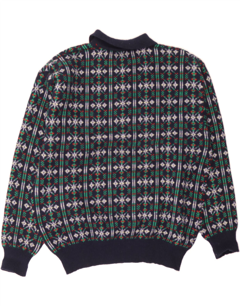 MC NEAL Mens Polo Neck Jumper Sweater XL Navy Blue Fair Isle Wool Vintage MC Neal and Second-Hand MC Neal from Messina Hembry 