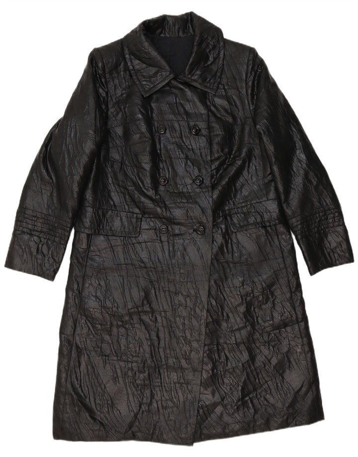 Vintage mujer cuero abrigo Reino Unido 14 medio negro