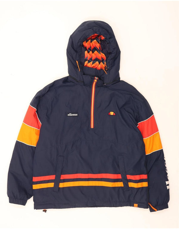 Ellesse Chaqueta anorak con capucha y gráfico para hombre UK 42 XL Azul marino Colorblock