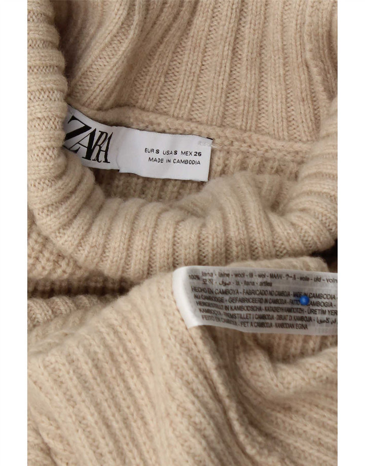 Zara Mujer Oversize Cuello Alto Jersey Jersey UK 10 Small Beige Lana