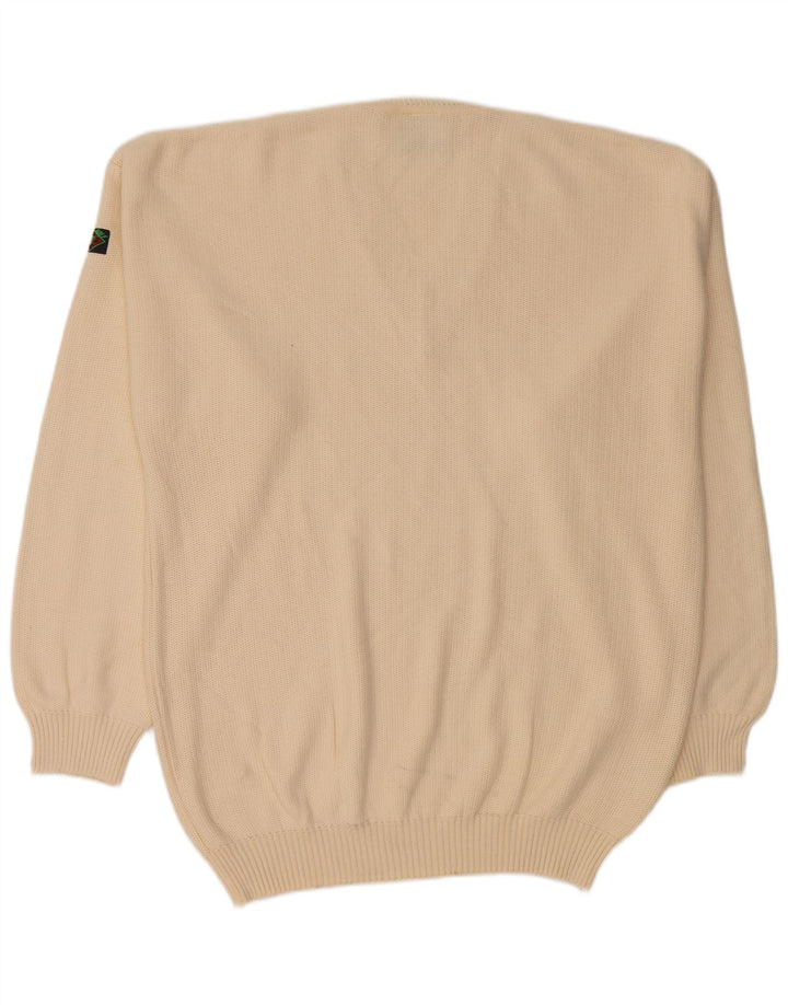 VINTAGE Hombres V-Cuello Jumper Suéter Grande Algodón Beige