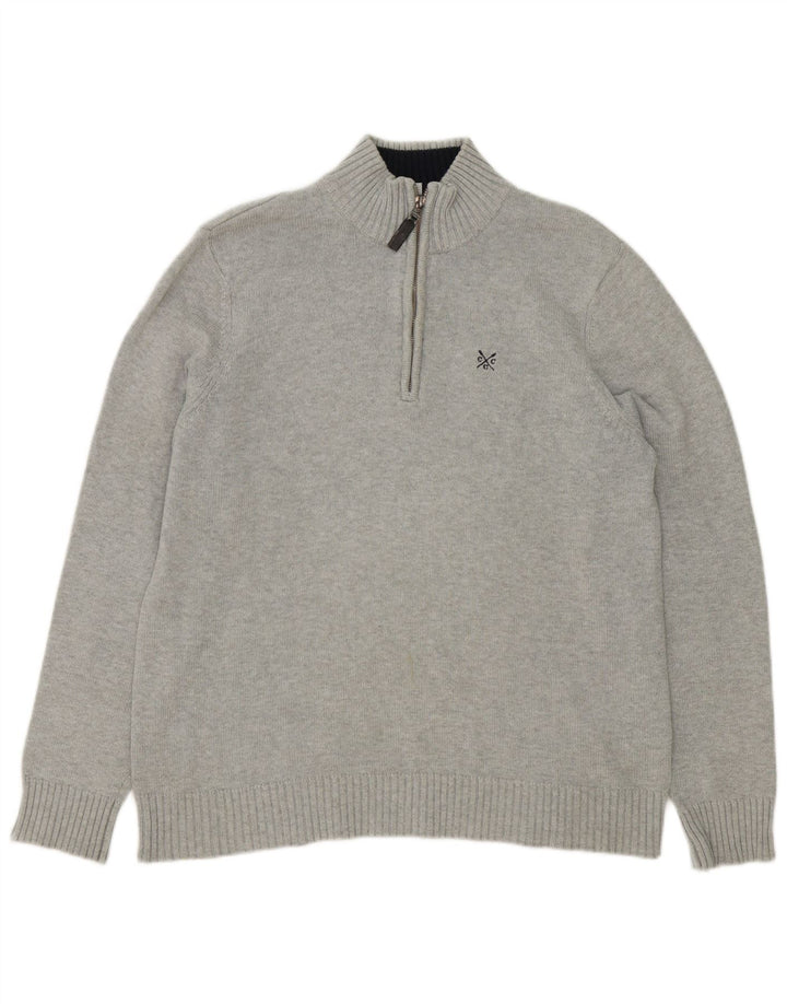 Crew Clothing - Jersey con cuello y cremallera para hombre, algodón gris medio