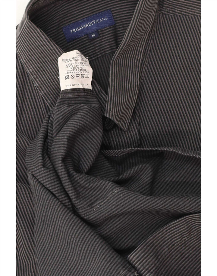 Camisa Hombre Trussardi Jeans Algodón Rayas Gris Medio