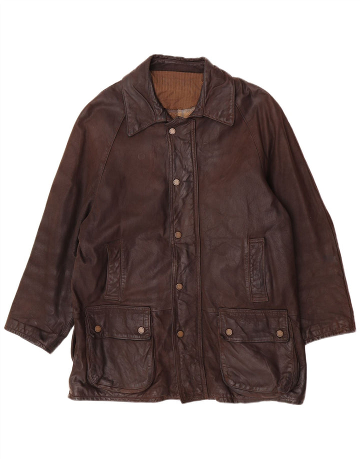 Vintage hombres suelta ajuste chaqueta de cuero Reino Unido 36 pequeño marrón