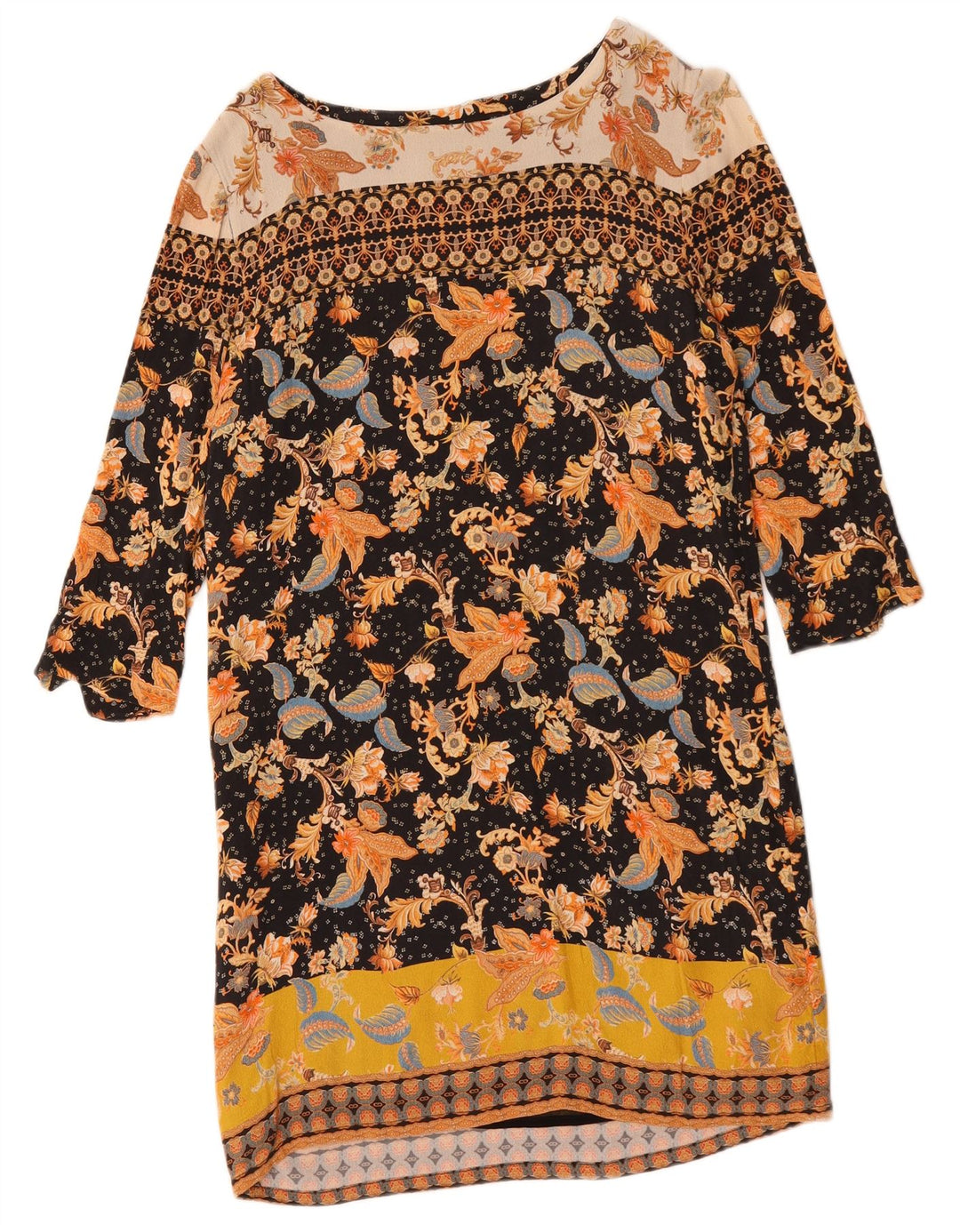 DESIGUAL Vestido recto de manga 3/4 para mujer EU 42 Grande Multicolor Floral