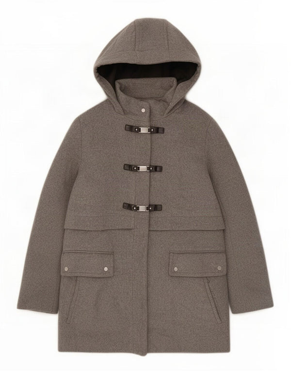 Zara Mujer Trenca Con Capucha ES 40 XL Poliéster Gris