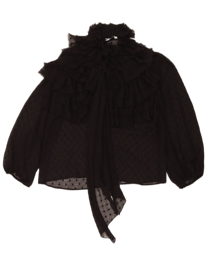 Zara Mujer Blusa Extragrande Top Reino Unido 10 Pequeño Negro Manchado