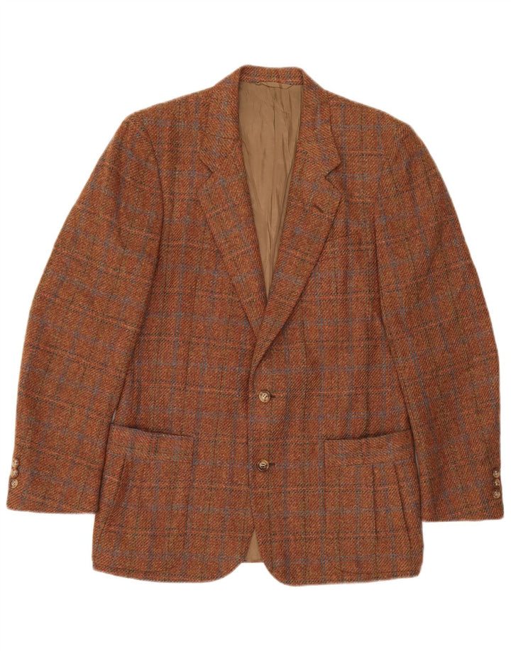 Vintage hombres 2 botones Blazer chaqueta IT 48 marrón medio comprobar lana virgen