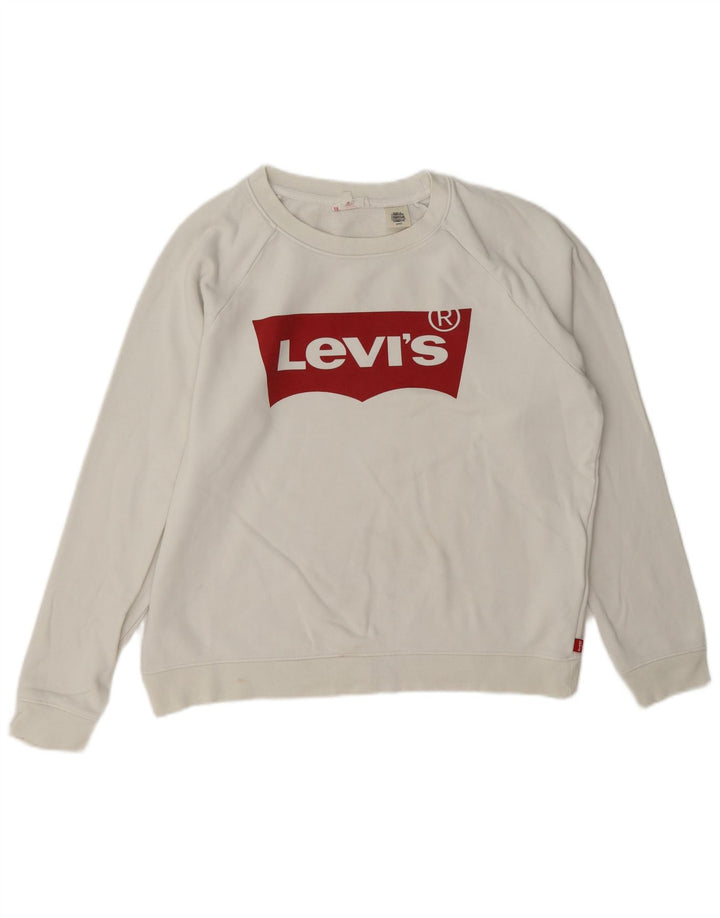 Levi's Sudadera de gran tamaño con estampado gráfico para mujer UK 10 Small White Cotton