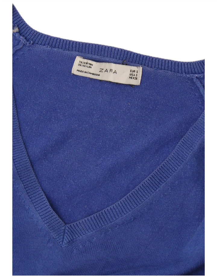 Zara Mujer Jersey con Cuello en V Jersey UK 10 Small Azul