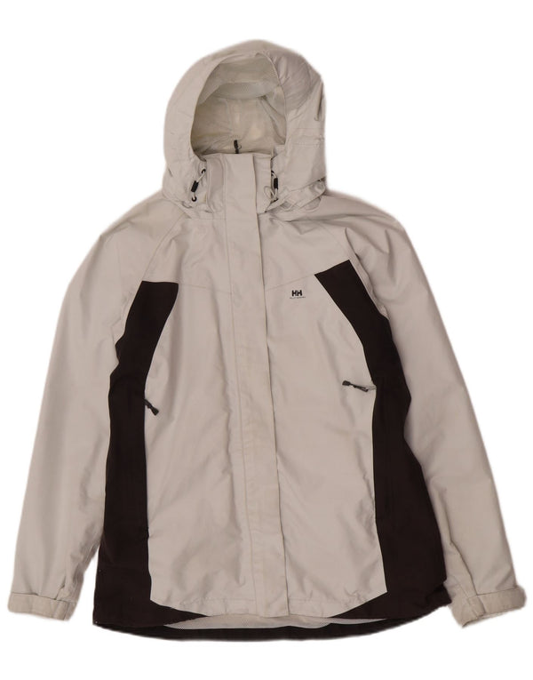 Helly Hansen Chaqueta impermeable con capucha para mujer UK 44 Medium Off White Colourblock