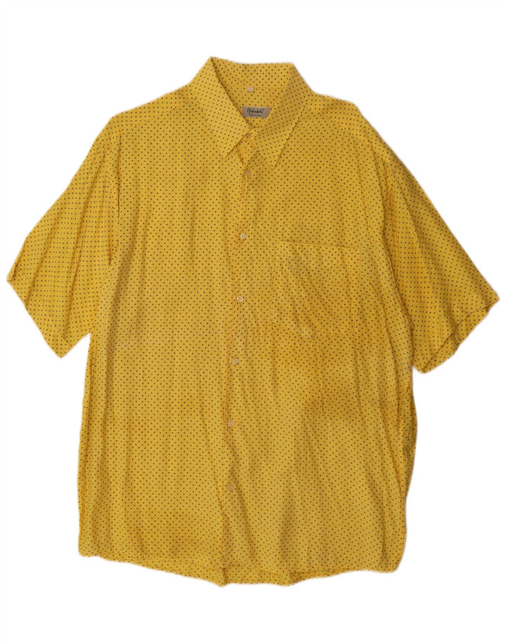 Vintage hombres camisa de manga corta gran viscosa manchada amarilla