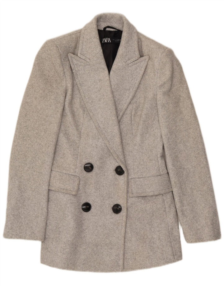 Zara Mujer Chaqueta Blazer De Doble Botonadura UK 10 Small Gris Poliéster