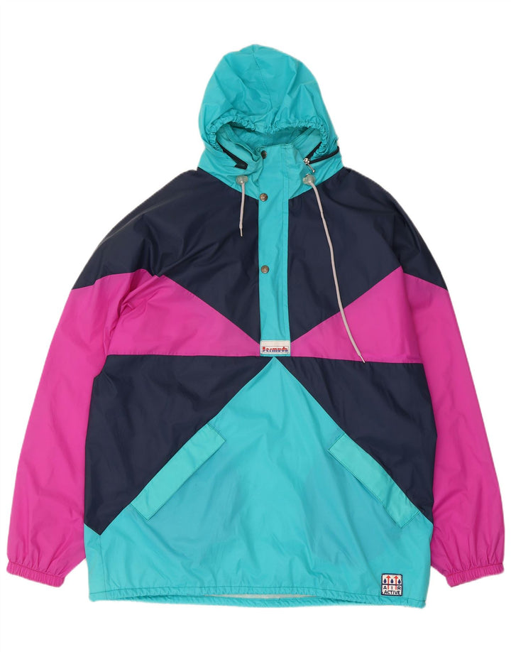 Vintage hombres chaqueta de lluvia con capucha Reino Unido 40 gran bloque de color multicolor