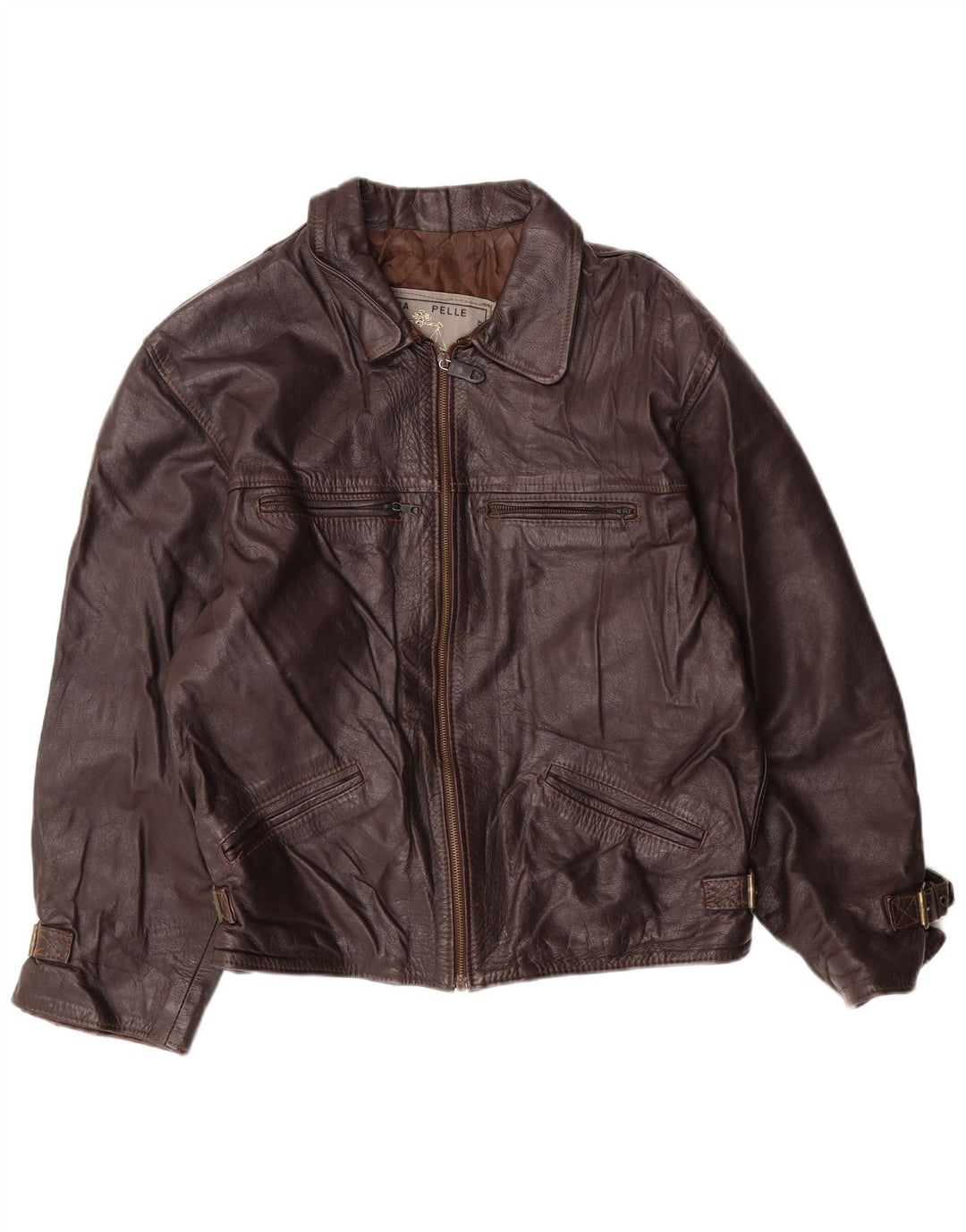 VINTAGE Chaqueta de cuero para hombre Reino Unido 42 XL Cuero marrón