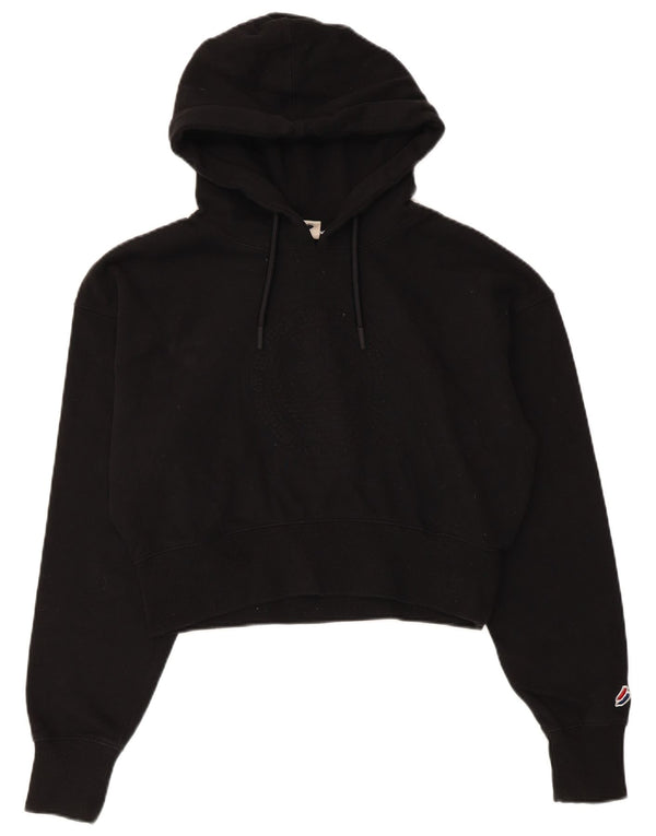 Superdry Jersey con capucha y diseño gráfico para mujer, talla 40, talla mediana, algodón negro