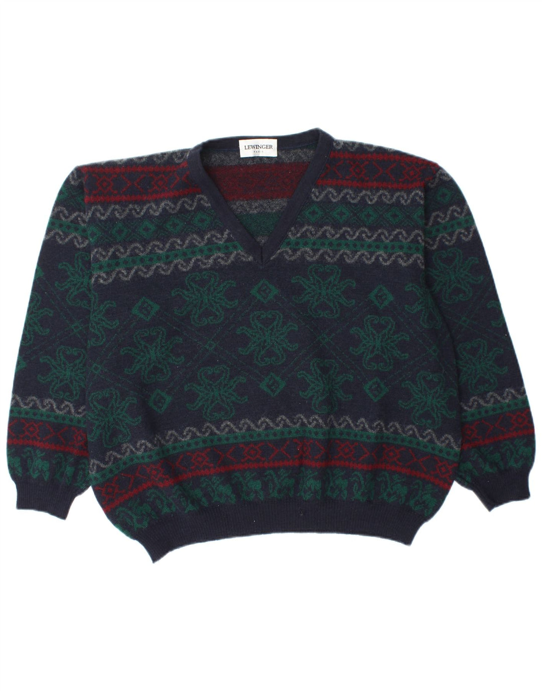 LEWINGER Suéter con cuello en V para mujer UK 20 2XL Azul marino Fair Isle