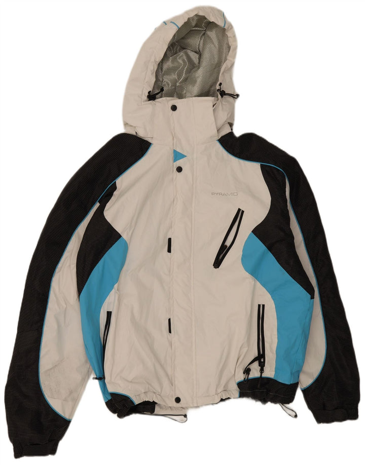 Pyramid Chaqueta de esquí con capucha para hombre UK 44 2XL Blanco Colorblock