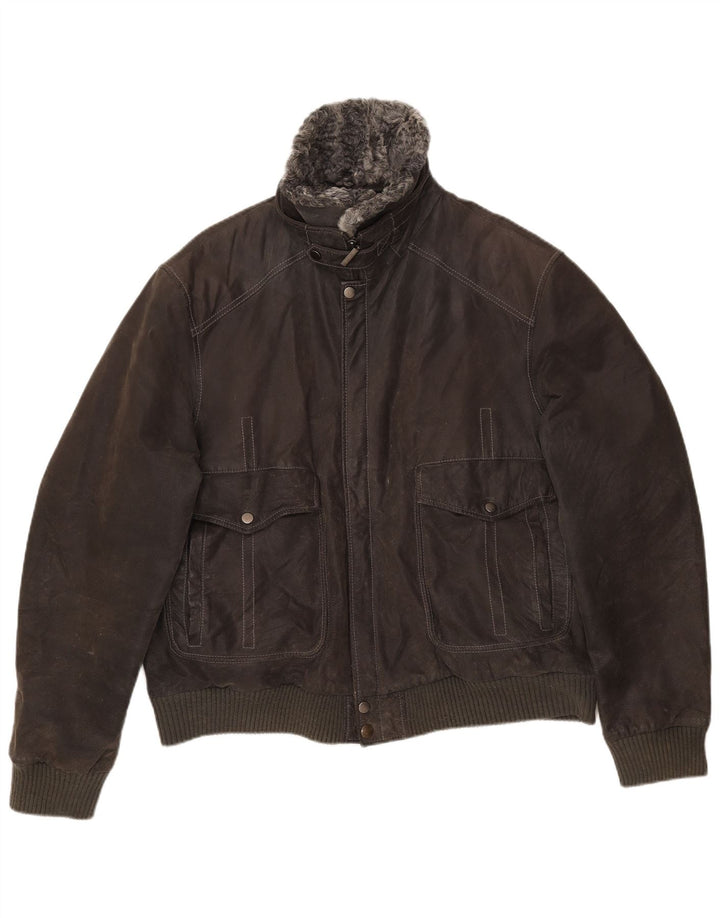 VINTAGE Chaqueta bomber de ante para hombre Reino Unido 42 XL Cuero gris