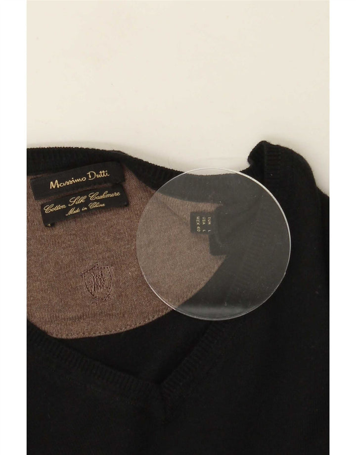 Massimo Dutti Jersey Con Cuello En V Hombre Large Negro Algodón