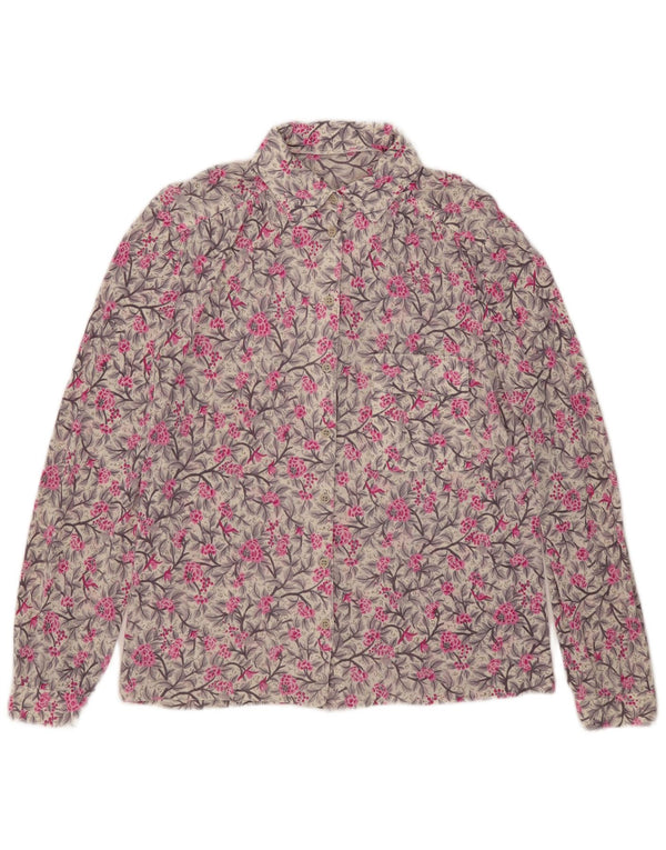 Vintage mujer camisa blusa Reino Unido 16 grande gris floral