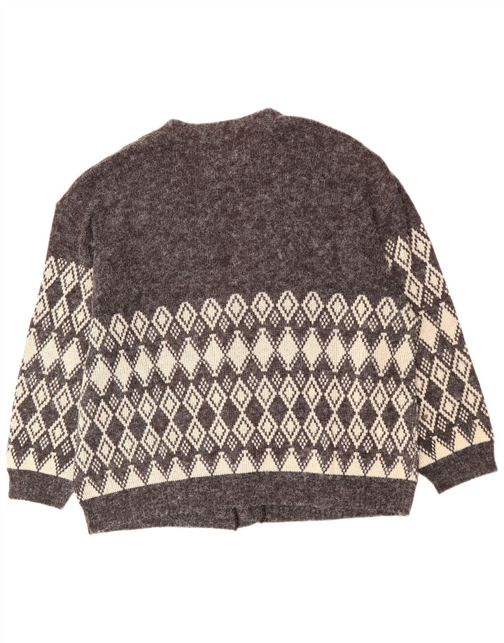 VINTAGE Suéter cárdigan para hombre XL Gris Argyle/Diamante