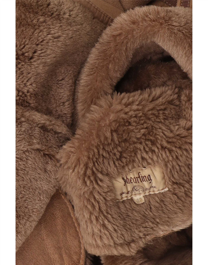 Vintage mujer shearling abrigo EU 42 marrón grande