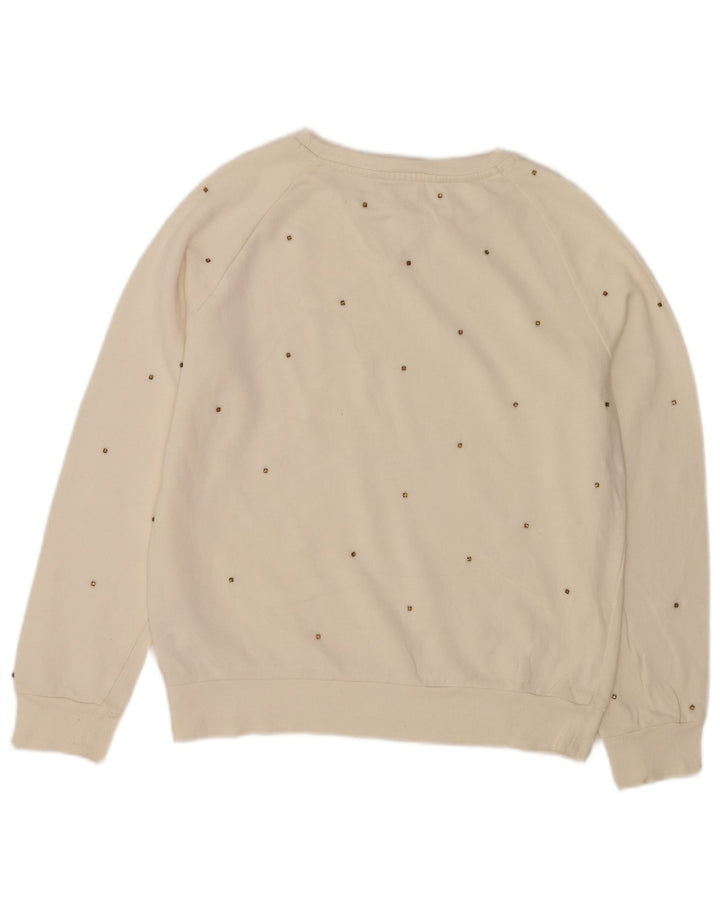 Zara Mujer Sudadera Jumper UK 10 Small Blanco Algodón