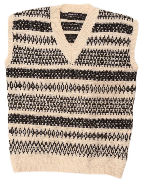 Marks & Spencer - Camiseta sin mangas para hombre, tamaño mediano, color blanco roto, acrílico geométrico