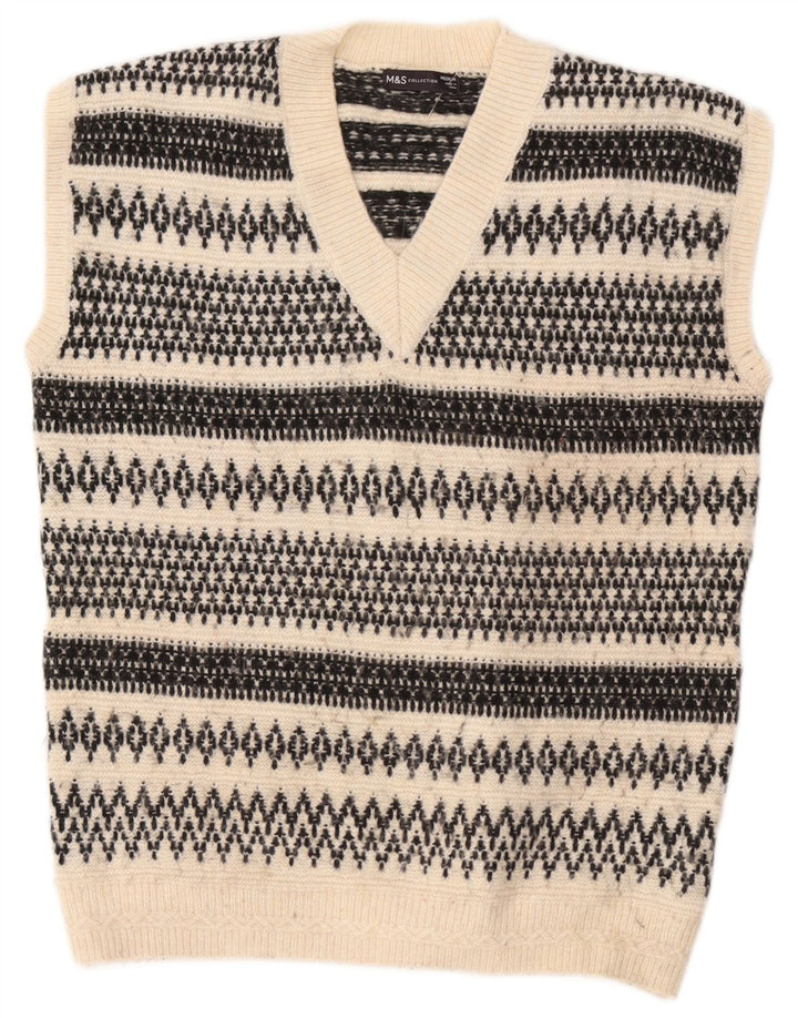 Marks & Spencer - Camiseta sin mangas para hombre, tamaño mediano, color blanco roto, acrílico geométrico