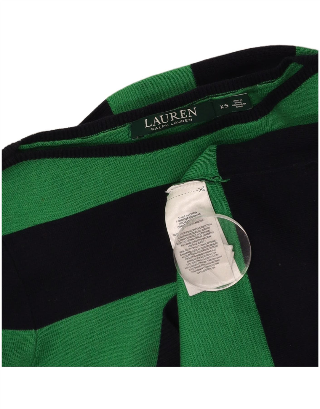 RALPH LAUREN Jersey con cuello barco para mujer UK 6 XS Algodón a rayas verdes