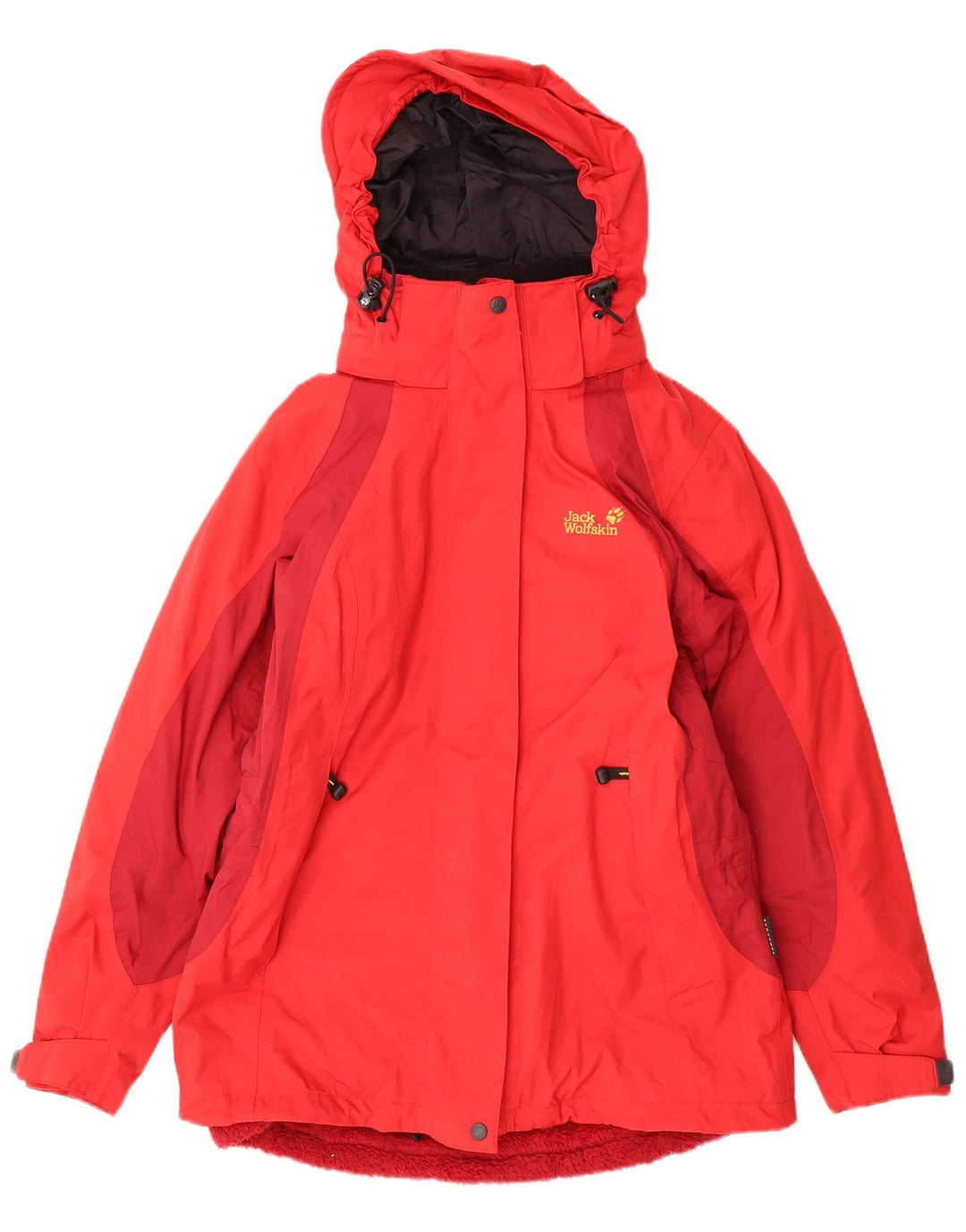 Jack Wolfskin Chaqueta cortavientos con capucha para mujer UK 40 Medium Red Colourblock