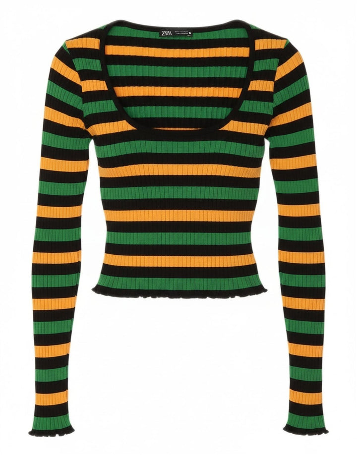 Zara Mujer Crop Top UK 40 Mediano Rayas Multicolor