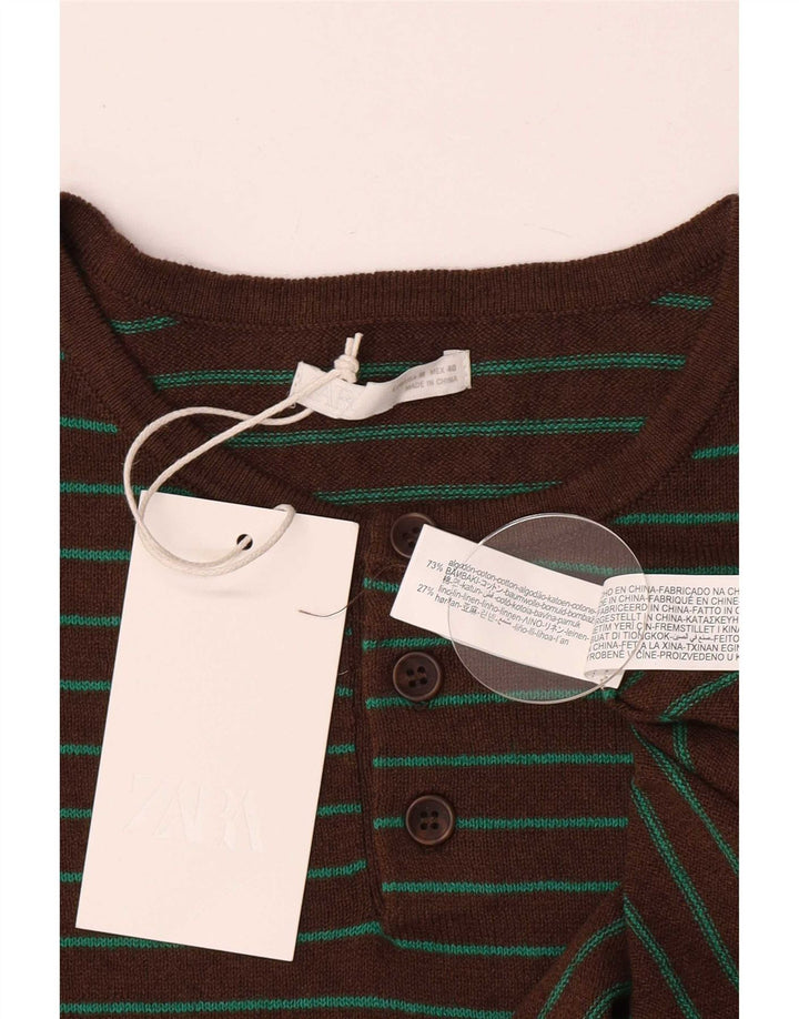 Zara Hombre Camiseta Top Algodón Rayas Marrón Medio