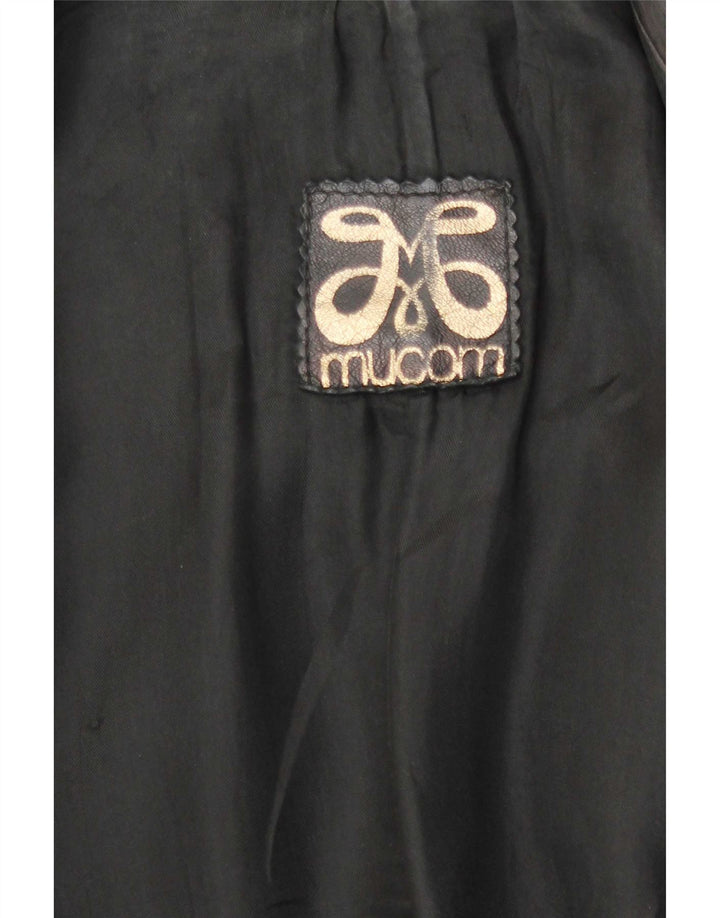 Vintage mujer militar cuero abrigo Reino Unido 14 medio negro