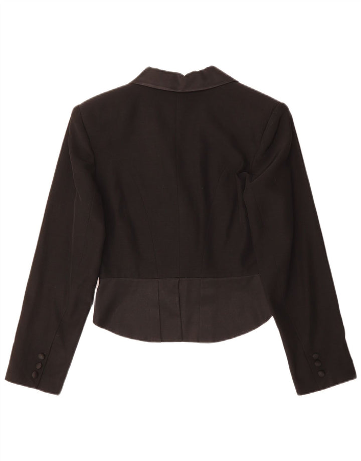 Vintage mujer asimétrica 3 botones Blazer chaqueta EU 36 pequeño acetato negro