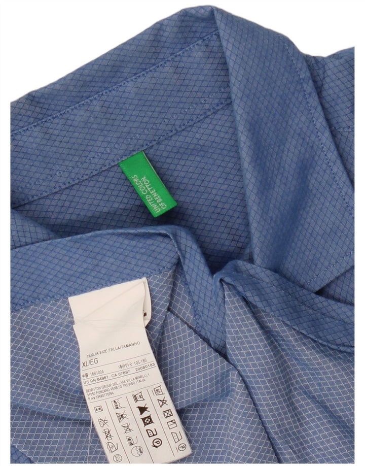 BENETTON Camisa Hombre XL Azul Argyle/Diamond Algodón