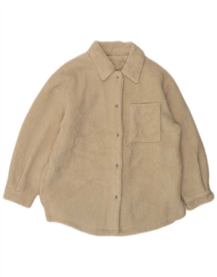 Topshop Chaqueta polar extragrande para mujer UK 10 Small Beige Poliéster