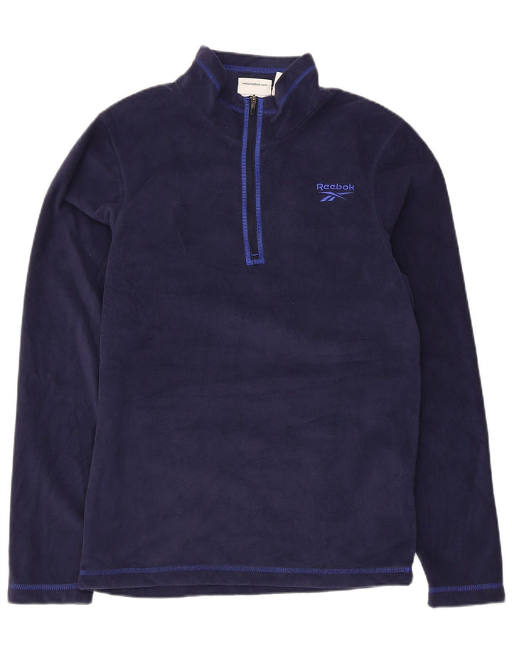 Reebok Hombre Zip Neck Fleece Jumper Medio Azul Marino Poliéster Deportes