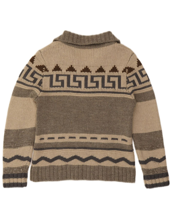 Vintage hombres botón cuello jersey suéter IT 50 gris medio Fair Isle