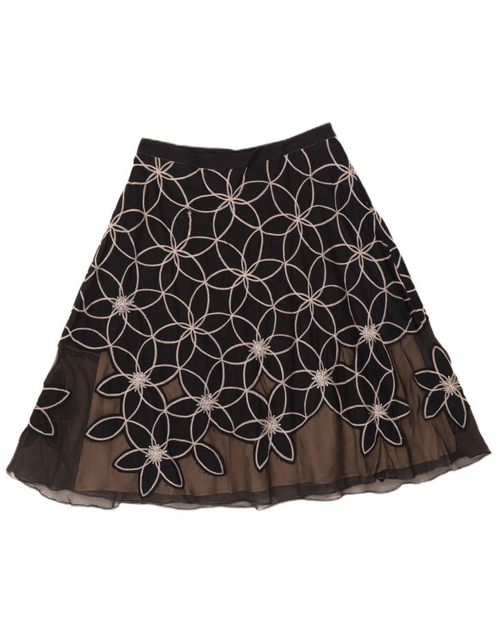 MONSOON Falda acampanada para mujer UK 12 Medium W30 Algodón floral negro