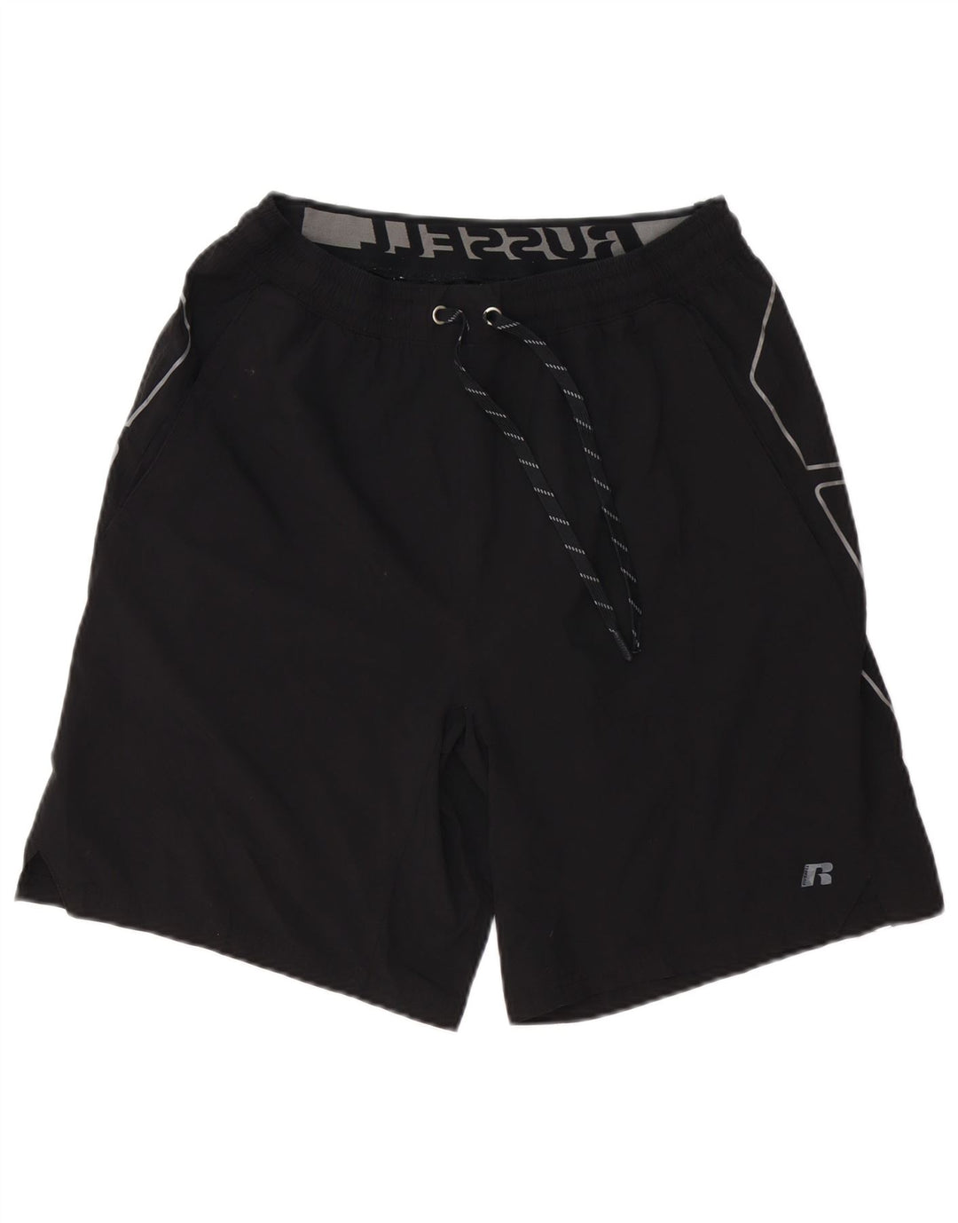 RUSSELL ATHLETIC Pantalones cortos deportivos con gráfico Dri-Power para hombre, tamaño mediano, negro