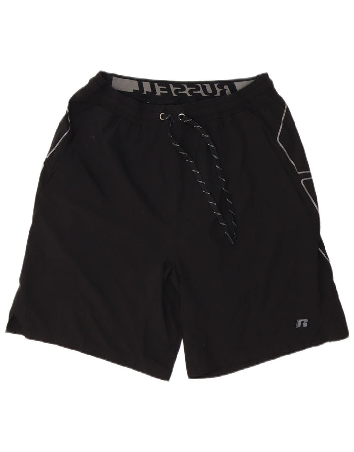 RUSSELL ATHLETIC Pantalones cortos deportivos con gráfico Dri-Power para hombre, tamaño mediano, negro