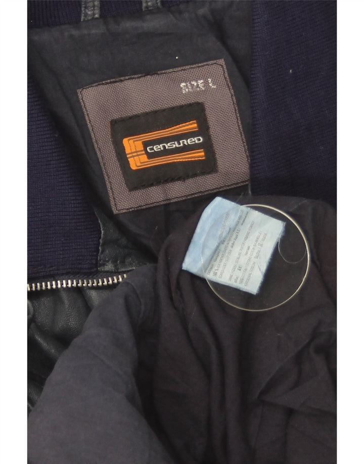 Chaqueta de cuero bombardero para mujer censurada Reino Unido 14 Cuero azul marino grande