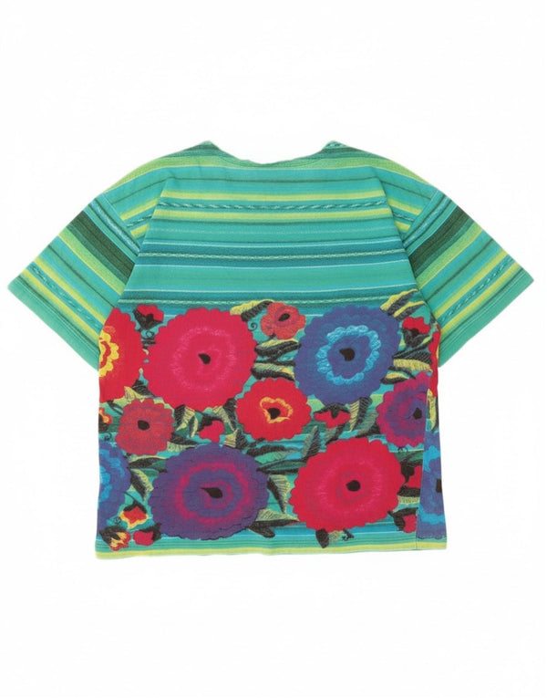 Stefanel Camiseta gráfica para mujer Top UK 46 Grande Algodón floral verde