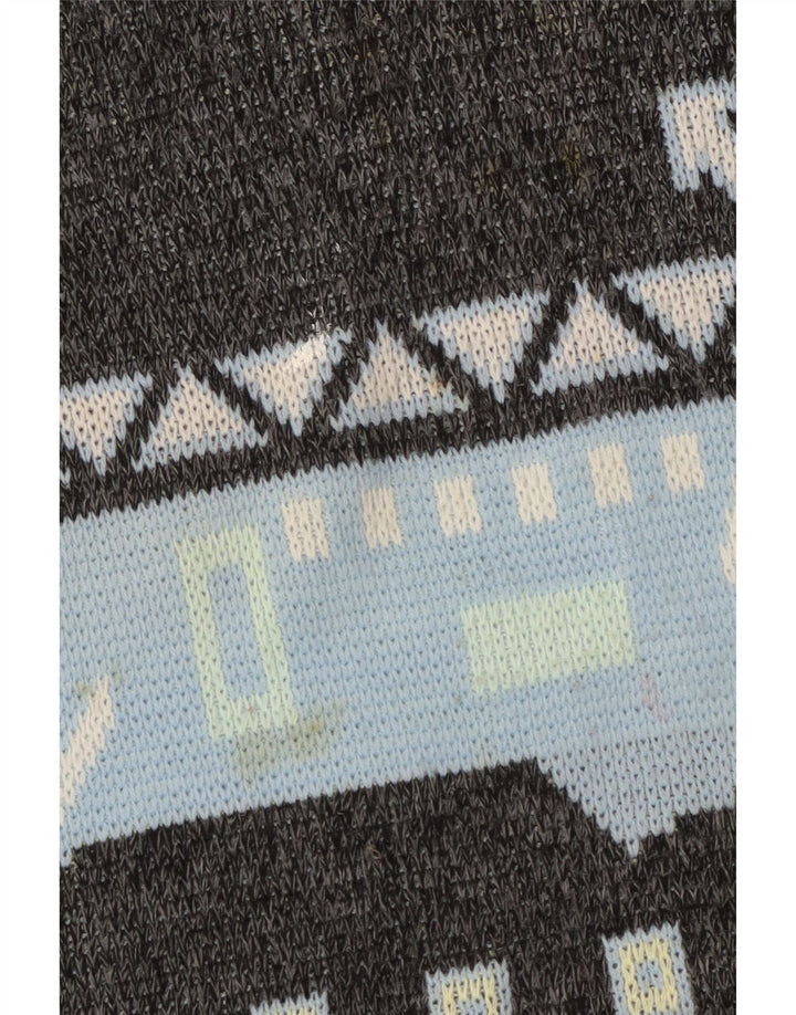 Vintage hombres cuello redondo jersey suéter grande gris geométrico