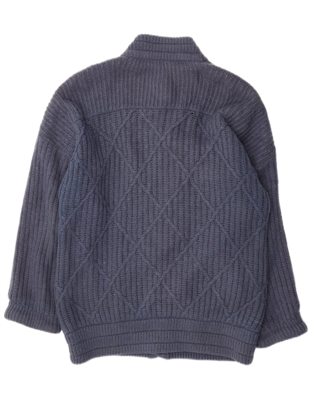 VINTAGE Hombres Cardigan Suéter Medio Azul Marino Lana